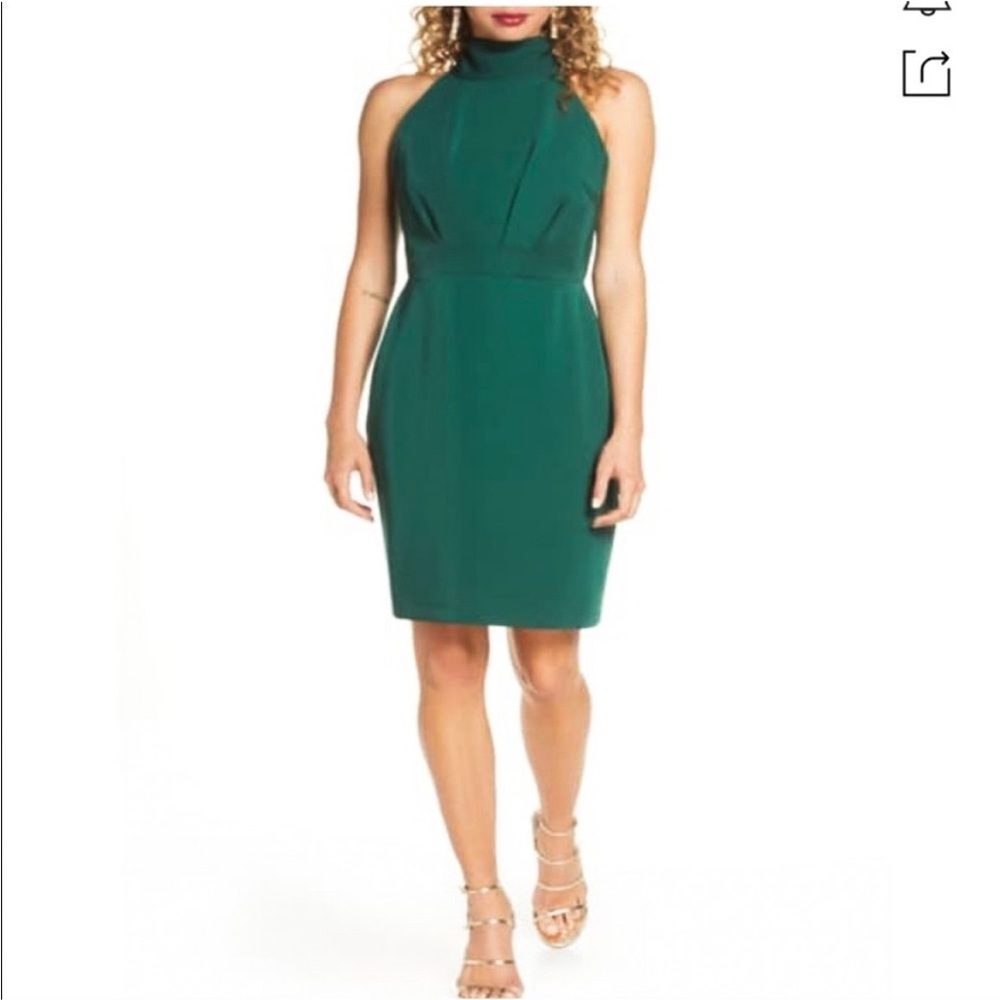 Anthropologie Harlyn Sz S Green Halter Neck Bow Cocktail Dress Elegant Formal